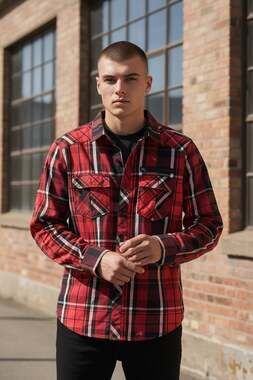 Eighty Eight Platinum Men's Red Black White Plaid Long Sleeve Button Up Shirt